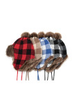Plaid Knit Fur Lining Beanie Hats