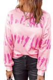 Pink Tie-dyed Print Long Sleeve Sweatshirt