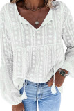 Embroidery Drawstring V Neck Long Sleeve Top