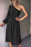 One Shoulder Elastic High Waist Midi Dress