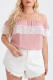 Pink Off Shoulder Lace Patchwork Plus Size Short Sleeves Top