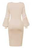 Lace Sheer Sleeves Ribbed Knitting Dress