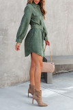 Plain Open Button Pockets Mini Dress With Waistband