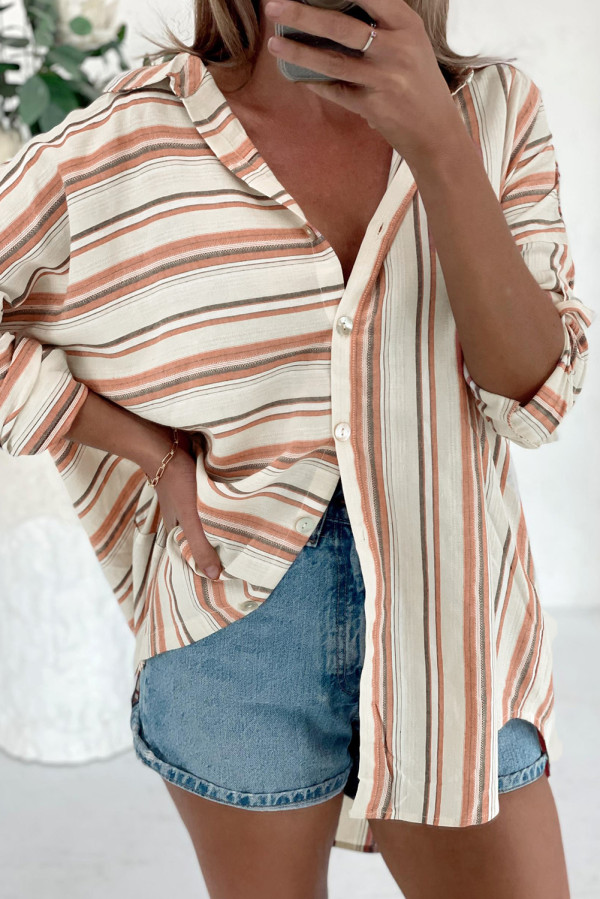 Pink Horizonal and Vertical Stripes Casual Blouse