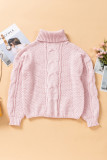 Pink Solid Turtleneck Cable Knit Pullover Sweater