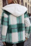 Plaid Button Up Hooded Fleece Coat
