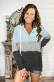 Color Block Long Sleeve Zipper Plus Size Hoodie