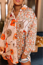 Orange Floral Patchwork Buttoned Shirt with Pocket