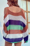 Hollow Out Stripes Cold Shoulder Sweater Unishe Wholesale