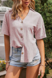 Button Down V Neck Cotton Blend Tops Unishe Wholesale