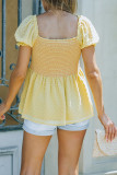 Yellow Swiss Dot Smocked Peplum Top