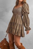 Smocked Lantern Sleeves Floral Tiered Dress