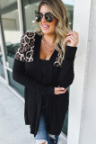 Black Leopard Detail Plus Size Cardigan