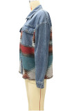 Aztec Splicing Buttons Up Denim Jacket Shacket Unishe Wholesale