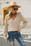 Plain Surplice V Neck Knit Sweaters