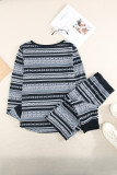 Gray Pink/Gray Christmas Pattern Print Long Sleeve Top and Skinny Pants Home Suit