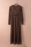 Brown Side Split Rhinestone V Neck Maxi Dress
