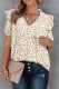 Yellow Floral Print Smocked Ruffled V Neck T-shirt