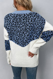 Leopard Splicing V Neck Long Sleeve Knit Sweater