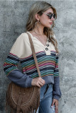 Blue Button Striped Long Sleeve Tops