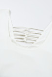 White Lace up Hollow-out Neck Solid Tank Top