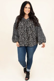 Black V Neck Cheetah Mixed Print Plus Size Blouse