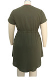 Plus Size Drawstring Elastic Waist Irregular Hem Dress Unishe Wholesale