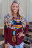 Burgundy Thermal Aztec Long Sleeve Top