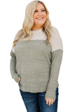 Green Plus Size Colorblock Knit Long Sleeve Top