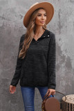 Black Heathered Turn-down Collar Pullover Sweatshirt