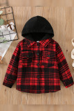 Button Up Pockets Plaid Hooded Kids Coat