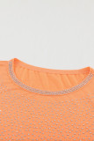 Orange Rhinestone Beading Striped Patchwork Long Sleeve Top