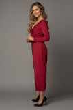Wine Red Long Sleeve V Neck Twist Front Slit Long Dress