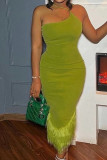 Bandeau One Shoulder Fishtail Bodycon Dress