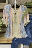 Floral Print Pleated Ruffle Sleeve Top Unishe Wholesale