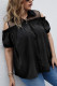 Black Sheer Fabric Splicing Button Down Plus Size Top