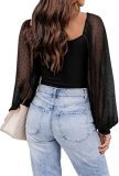 Puffy Sheer Sleeves Square Neck Long Sleeves Top