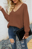 V Neck Long Sleeve Cable Knit Sweater