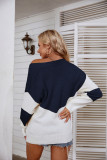 V Neck Wave Color Block Pullover Sweaters