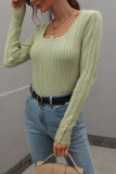 Button Sleeves Square Neck Knit Sweaters