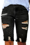 Black Ripped Tassel Bermuda Jean Shorts