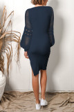 Lace Sheer Sleeves Ribbed Knitting Dress