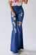 High Waist Hole Ripped Bell Jeans