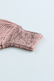 Pink Plaid Knitted Long Open Front Cardigan
