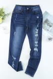Blue Wash Distressed Skinny High Waist Jeans