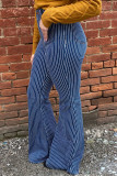Plus Size High Waist Pin Stripe Flared Jeans