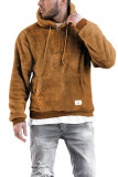 Brown 1/4 Zip Fleece Men's Hoodie with Pocket