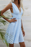 Blue Plaid Backless Mini Dress Unishe Wholesale