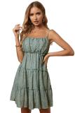 Green A-line Layered Ruffled Floral Dress