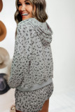 Leopard Two-piece Long Sleeve Hooded Top and Shorts Lounge Set